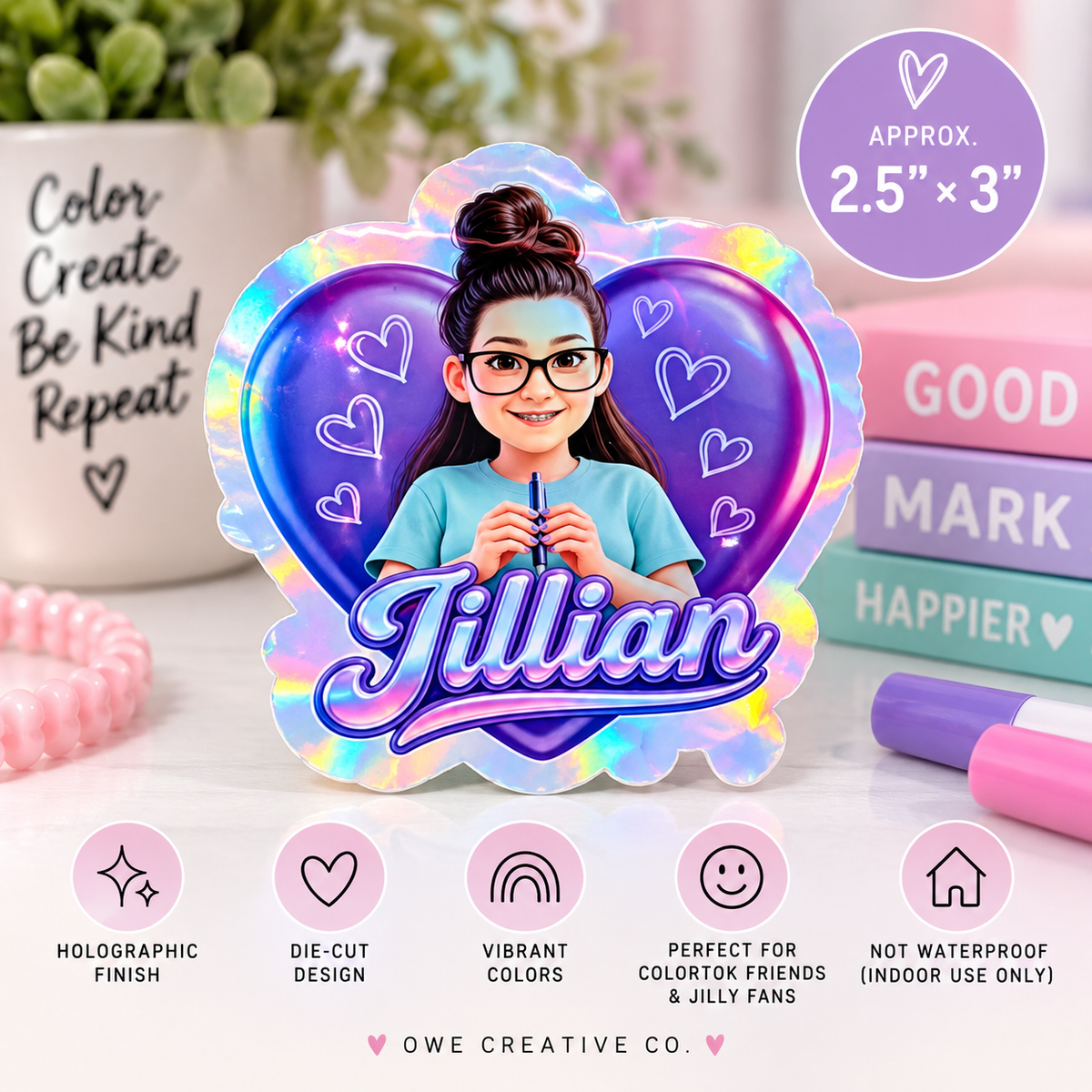 💜 Jilly Beaver Holographic Sticker | ColorTok Sticker