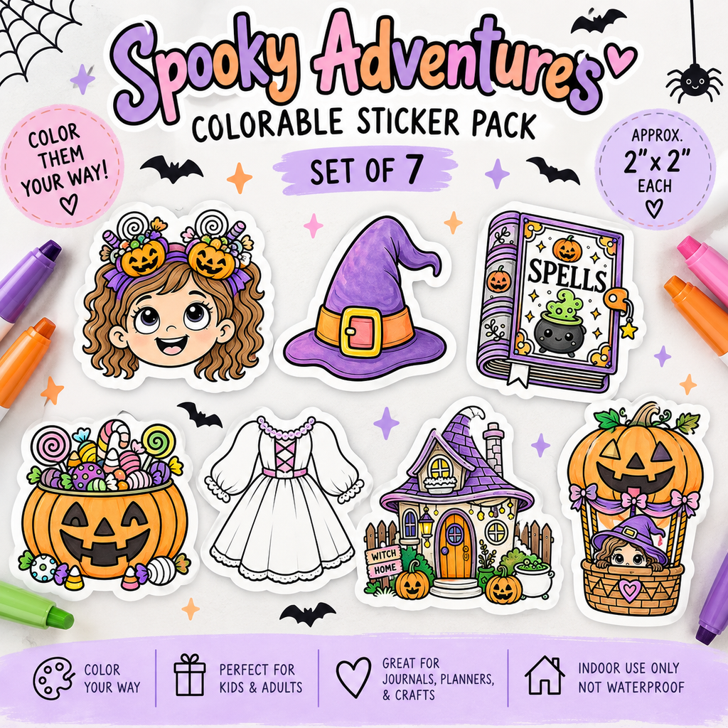 Spooky Adventures Colorable Sticker Pack – Set of 7